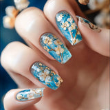 24pcs Colorful Smudge False Nails Art Simple Butterfly Sequin Design Short Ballet Press on Nails Tips Detachable Fake Nail Sets