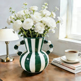 Retro Stripe Ceramic Vase, Elegant Minimalist Home Decor for Living Room Table