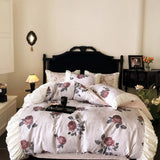 100% Long-Staple Cotton Bedding Set Gorgeous Floral Romantic Rose Flat Bed Sheet Set Pillowcases Queen King Size Bed Linen Set