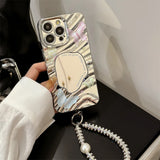 Y2K Butterfly Plating Wave Mirror Phone Case For iPhone 16 15 14 13 12 11 Pro Max XR X XS 7 8 Plus Bracelet Shockproof Cover