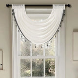 140x60cm Curtain Valance Livingroom Beaded Rod Pocket Scallop Header Window Panel Drapes With Fringe Tassel Home Decoration
