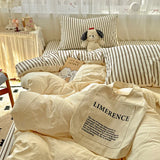 Striped Bedding Set Korean Style Duvet Cover Set Flat Sheets Set Single Twin Double Size Bed Linen Set Back To School Season
