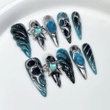 10Pcs Long Handmade Press on Nails Full Cover Shiny Cat Eye French Almond False Nails Wearable Manicure Nail Tips Spice Girls