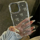 3D Glitter Bowknot Phone Case For iPhone 16 15 14 13 Pro Max Epoxy Clear Glitter Cover Shell Transparent Metal Bow Case