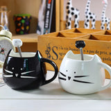 Cartoon Cat Mugs Coffee Cups with Stirring Spoon Black White Ceramic Breakfast Milk Cup Office 400ml Drinkware Nice Friend Gifts