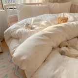 Princess Lace Bedding Set INS Nordic Girls Soft Washed Cotton Bed Flat Sheet Queen King Size Duvet Set Pillowcase Bed Linens