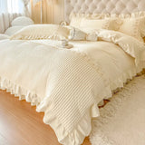 4Pcs French Light Luxury Cream Princess Style pure Cotton 100% Bedding Set Luxury Duvet Cover 200x230 220x240 Pillowcase Summer
