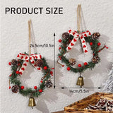 Christmas Bells Ornaments Wreath, Rustic Round Artificial Xmas Wreath with Pine Needles, Pine Cone Bowknot & Bell Pendant