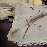 Korean Style Vintage Cherry Bedding Sets for Girls New Washed Cotton Duvet Cover With White Lace Trim Sheet Pillowcases