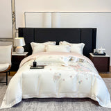 100% Egyptian Cotton Butterfly Flowers Embroidery Premium Luxury Bedding Set Duvet Cover Flat/Fitted Bed Sheet Pillowcases 4Pcs