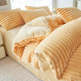 Soft Fluffy Wide Ribbed Faux Rabbit Fur Duvet Cover Autumn Winter Warm Thick Plush Quilt Cover for Single Double Bed Bedding Set