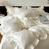 White Jacquard Bedding Set King Queen Size 4pcs Satin Cotton Duvet Cover Sets Fitted Bed Sheet Pillowcases Home Textile