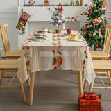 American-style Christmas Tablecloth with Bell Embroidery Anti-slip for Lace Decorating Living Coffee Room Table Dining Table Mat