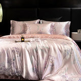 4pcs printed luxury high-end silk bedding set soft satin single double duvet cover pillowcase flat sheet or fitted sheet set