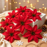 10/20/30 PCS Artificial Red White Poinsettia Flower Head Fake Velvet Christmas Poinsettia Petals for Garland Xmas Tree DIY Decor