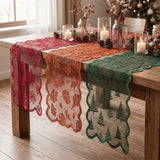 Gift Maple Leaf Christmas Tree Table Runner Lace Long Christmas Table Flag Flower Decorative Cloth Xmas Tablecloth Festival