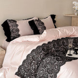 1000TC Egyptian Cotton Black Lace Patchwork Bedding Set Queen King Size Duvet Cover Set Flat/Fitted Bed Sheet Pillowcases 4Pcs