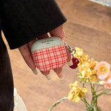 Lovely Mint Green Red Grid Pattern Apple Pendant Shockproof Protective Case for AirPods 1 2 3 4 Pro 2 Silicone Earphone Cover