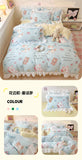 French Princess Lace Ruffles Bedding Set Washed Cotton Skin-friendly Duvet Cover Set with Sheet Soft Printed Flowers Quilt Cover