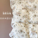Knitted Class A Bedding Set Floral Style Bed Linen Set Soft Double Yarn Four-Piece Set Quilt Cover Set Bed Sheets Gift for Home