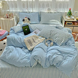 Striped Bedding Set Ins Korean Duvet Cover Set Flat Sheets Set With 2 Pillowcases Single Twin Full Queen Size Bed Linen Set