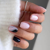 24pcs Short Ballerina False Nails Glitter Black Stripe French Press on Nails Short Wearable Fake Nails Full Cover Manicure Tips