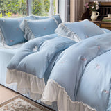 Rose Embroidery Bedding Set Silky Luxury Bedsheets Set Pillowcase Duvet Cover Bedclothes Skin-friendly Bed Linen Home Textiles