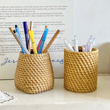 Imitation Rattan Woven Pen Holder Multi-functional Storage Basket Makeup Brush Storage Box Desk Organizer Office  Pen Holder