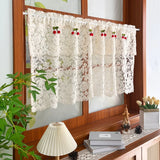 French Countryside Beige Lace Short Curtains,Cute Red Cherry Double Layered Design,Small Size Curtain For Kitchen,Home Drapes ﻿