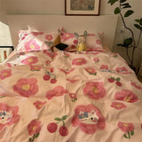 Fashion Style Pink Black Bedding Set Soft Floral Duvet Cover Pillowcase Bed Flat Sheet Set for Girl Full Queen Twin Bed Linen