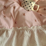 3/4Pcs Korean Princess Style Bow Ruffles Bedding Set Single Queen King Size Duvet Cover Set Bed Sheet Pillowcases