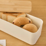 Cutting Board Lid Bread Box With Wooden Lid Bamboo Lid Rectangular Shape Bread Storage Bin Space Saving Spacious Container