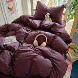 New solid color simple washed cotton student bed sheet four-piece set machine washable student dormitory three-piece set