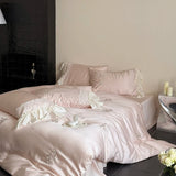 600TC Lyocell Bamboo Fiber Soft Silky Bedding Set Flowers Embroidery Lace Duvet Cover Flat/Fitted Bed Sheet Pillowcases 3/4Pcs