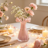 Modern Pastel Pink Yellow Glass Vase Wavy Ruffled Mouth Floral Vase for Living Room Kitchen Table Home Display Ornament