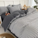 Black White Small Checks Printed Bed Set Floral Duvet Cover Pillowcase Bedding Set Bed Sheet Quilt Cover Single Queen King Size