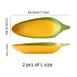 Cartoon creative hand-painted corn ceramic plate relief personalized trend fruit plate snack plate refreshment plate 2PCS