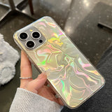 Laser Dazzling Pleated Aurora Water Ripple Phone Case For iPhone 16 15 14 13 12 11 Pro Max XS XR 7 8 Plus Fantasy Glitter Cover
