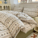 Floral Bedding set plaid Duvet cover 100% cotton 4pcs Bedding for Winter Bed with Sheet with Pillowcases Home Textiles