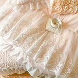 4/6Pcs Pink Princess Wedding Lace Embroidery Korean Style Bedding Set King Queen Size Duvet Cover Bed Skirt Bedspread Pillowcase