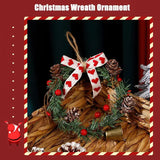 Christmas Bells Ornaments Wreath, Rustic Round Artificial Xmas Wreath with Pine Needles, Pine Cone Bowknot & Bell Pendant