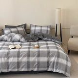 High Quality Grid Printed Flat Sheet Bedding Sets Light Luxury Cotton Soft Quilt Cover Single Double Bed Comfort Set for Adults