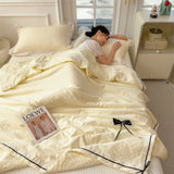 Summer Thin Quilt Ins Girl Bow Seersucker Washed Cotton Summer Quilt Single Dormitory Air Conditioner Blanket Machine Washable