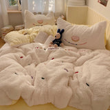 INS Cartoon Bedding Set  soft Fleece duvet cover set for kids adult Sheet set With Pillowcases full size