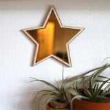 Nordic Style Wooden Golden Star Shatterproof Mirror for Living Room and Bedroom Decoration, Adhesive Star-Shaped Acrylic Mirror