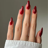 24Pcs False Nails Press on Nail Solid Color Bright Face Spicy Girl Style Almond Acrylic Nails Wearable Cool Simple Red Fake Nail
