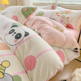 3pcs Simple Line Design Duvet Cover Set Cartoon Strawberry Print Bedding with 2 Pillowcases Skin-friendly Washable Quilt Cover
