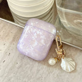 Luxury Purple Pearly Shell Pendant Silicone Case For AirPods 1 2 3 4 pro 2 Wireless Bluetooth Earphone Accessories