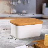 Simple Ceramic Butter Dish with Bamboo Cover Butter Knife Rectangular Sealed Jar Western Cheese Butter Box Storage Jar Tableware