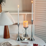 Silver Candlestick,Wedding Party Christmas Festival Dining Table Decor,Home Metal Candle Holder Photo Prop